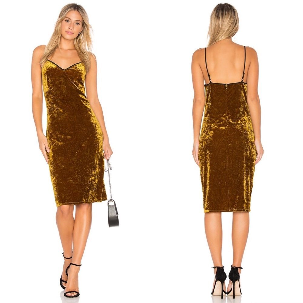 1.State Gold Crush Velvet Midi Slip Dress | Size M